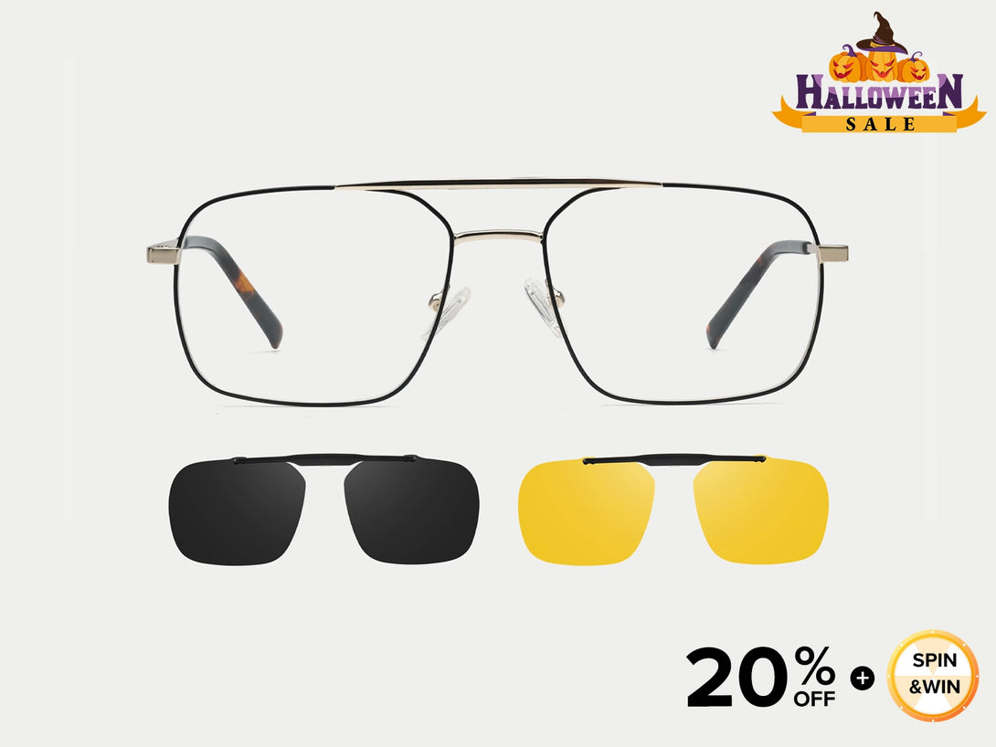 Ronald | Aviator Flip-up Magnetic Clip-on Eyeglasses Sunglasses | ZanyLen