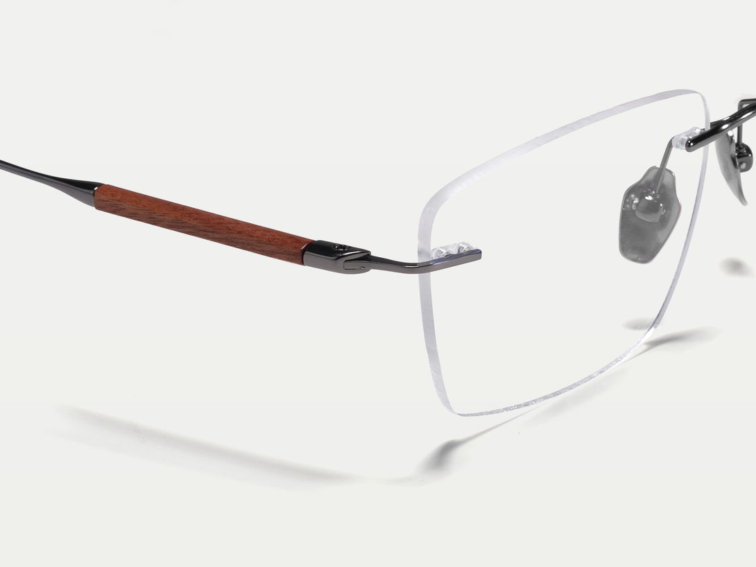 Hugo | Handmade Wooden Titanium Rimless Eyeglasses | ZanyLen New