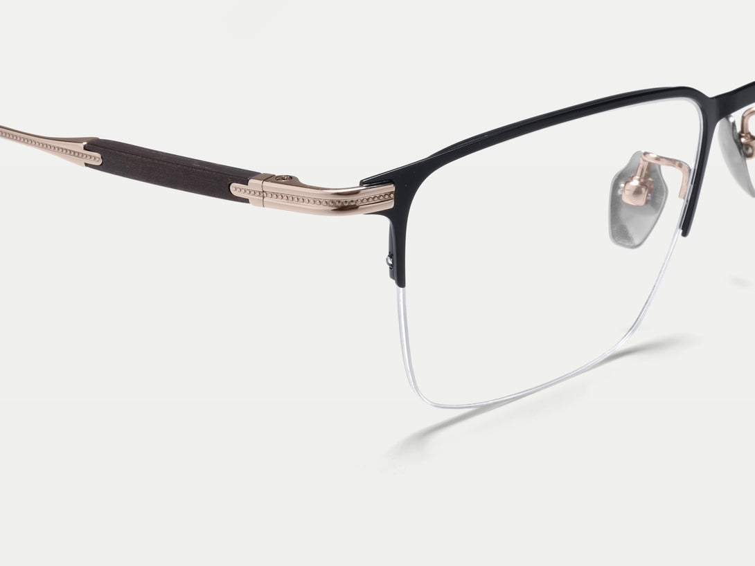 Jeffrey | Handmade Wooden Titanium Semi-rimless Eyeglasses | ZanyLen New