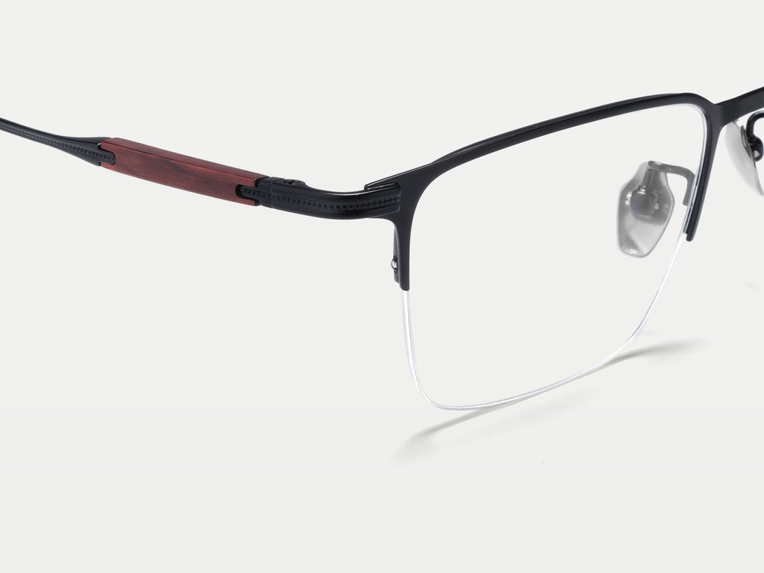 Jeffrey | Handmade Wooden Titanium Semi-rimless Eyeglasses | ZanyLen New