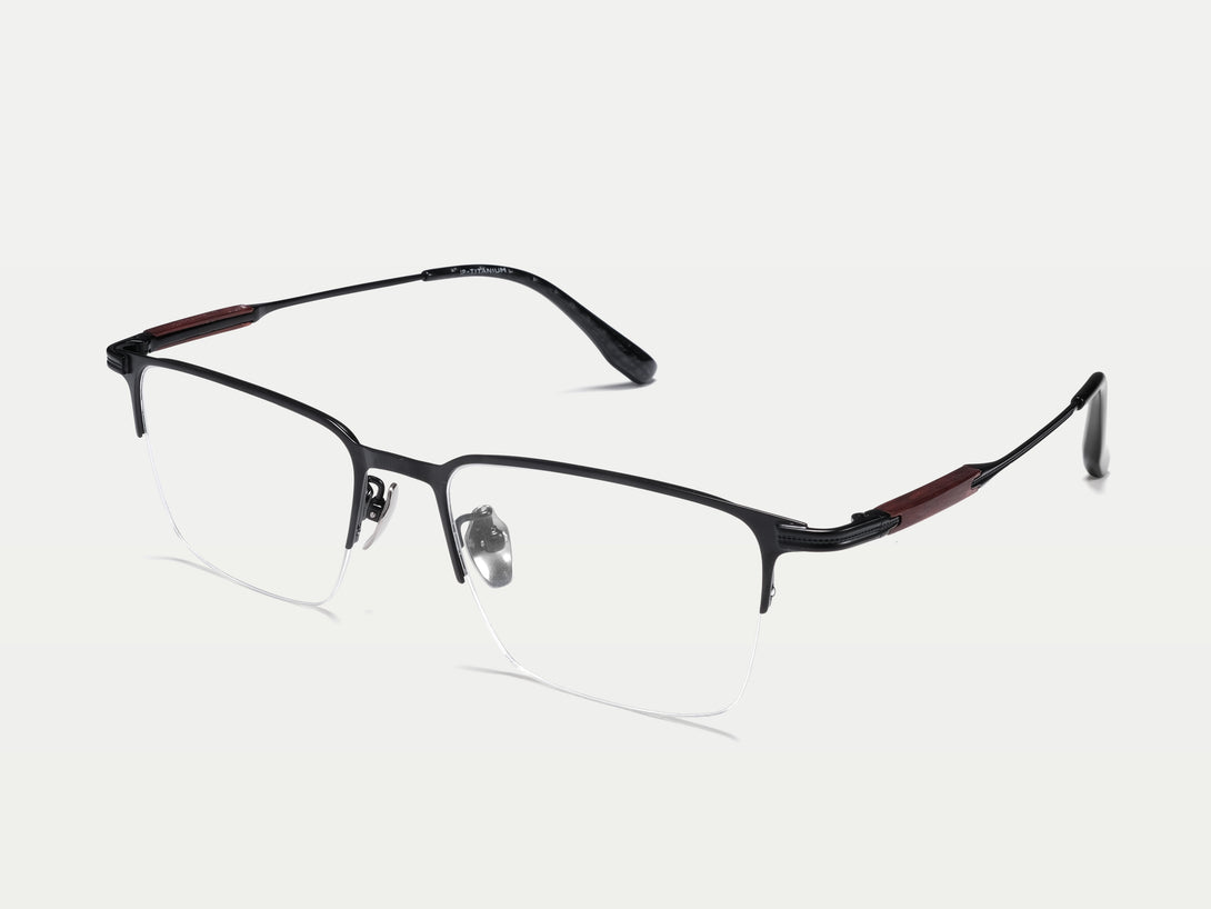 Jeffrey | Handmade Wooden Titanium Semi-rimless Eyeglasses | ZanyLen New