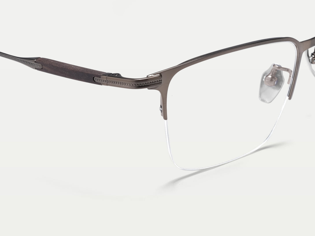 Jeffrey | Handmade Wooden Titanium Semi-rimless Eyeglasses | ZanyLen New