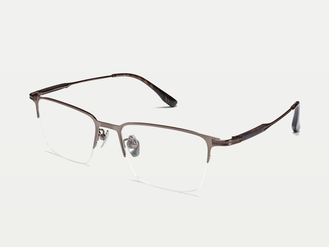 Jeffrey | Handmade Wooden Titanium Semi-rimless Eyeglasses | ZanyLen New