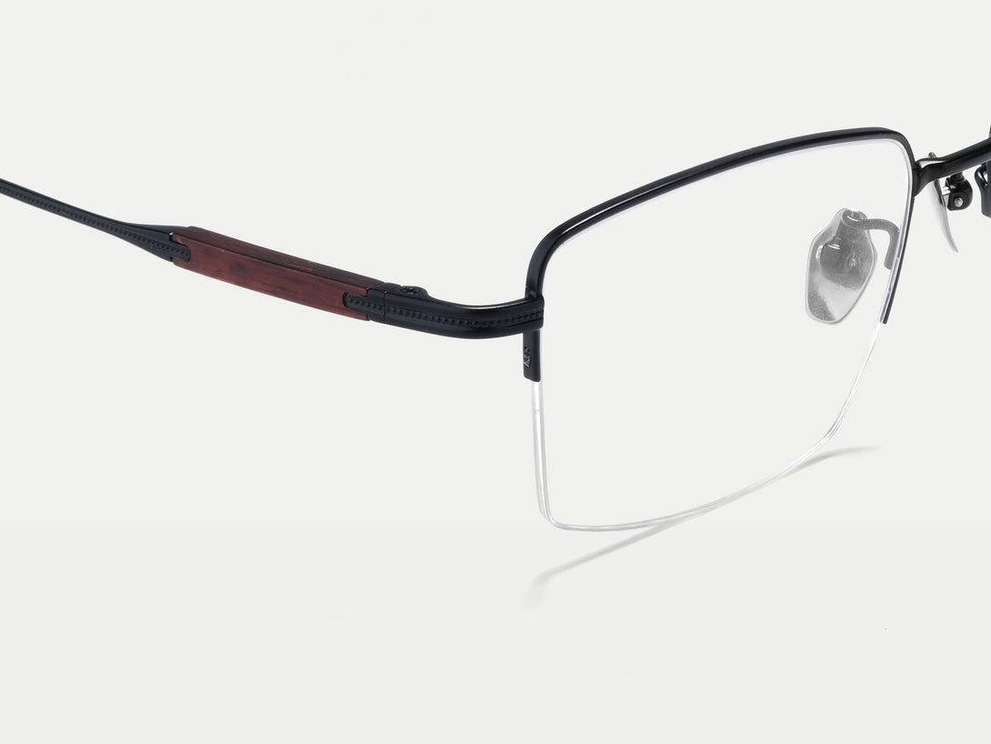 Kevin | Handmade Wooden Titanium Semi-rimless Eyeglasses | ZanyLen New