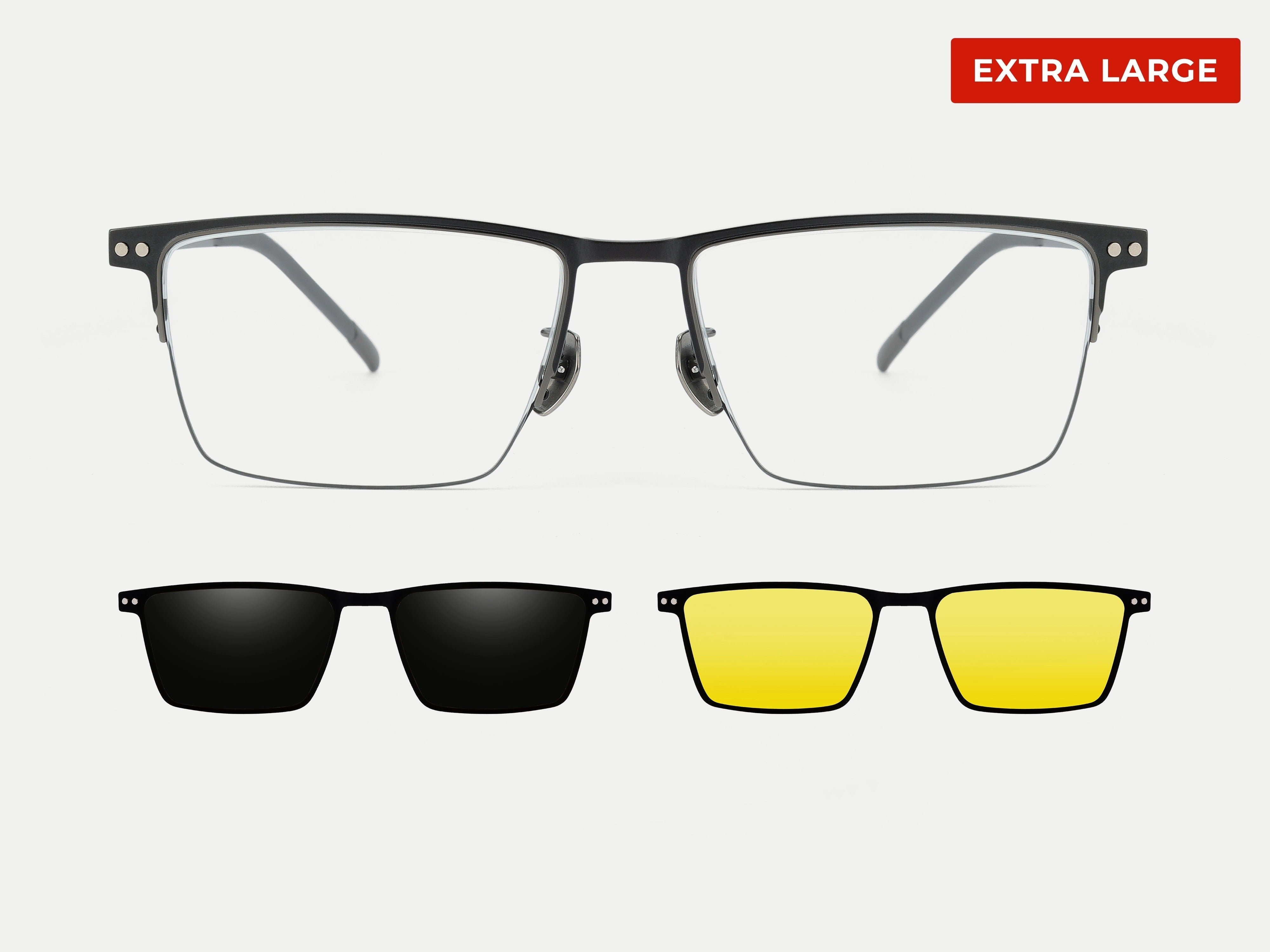 Semi-rimless Extra Large Magnetic Clip-on Eyeglasses Sunglasses
